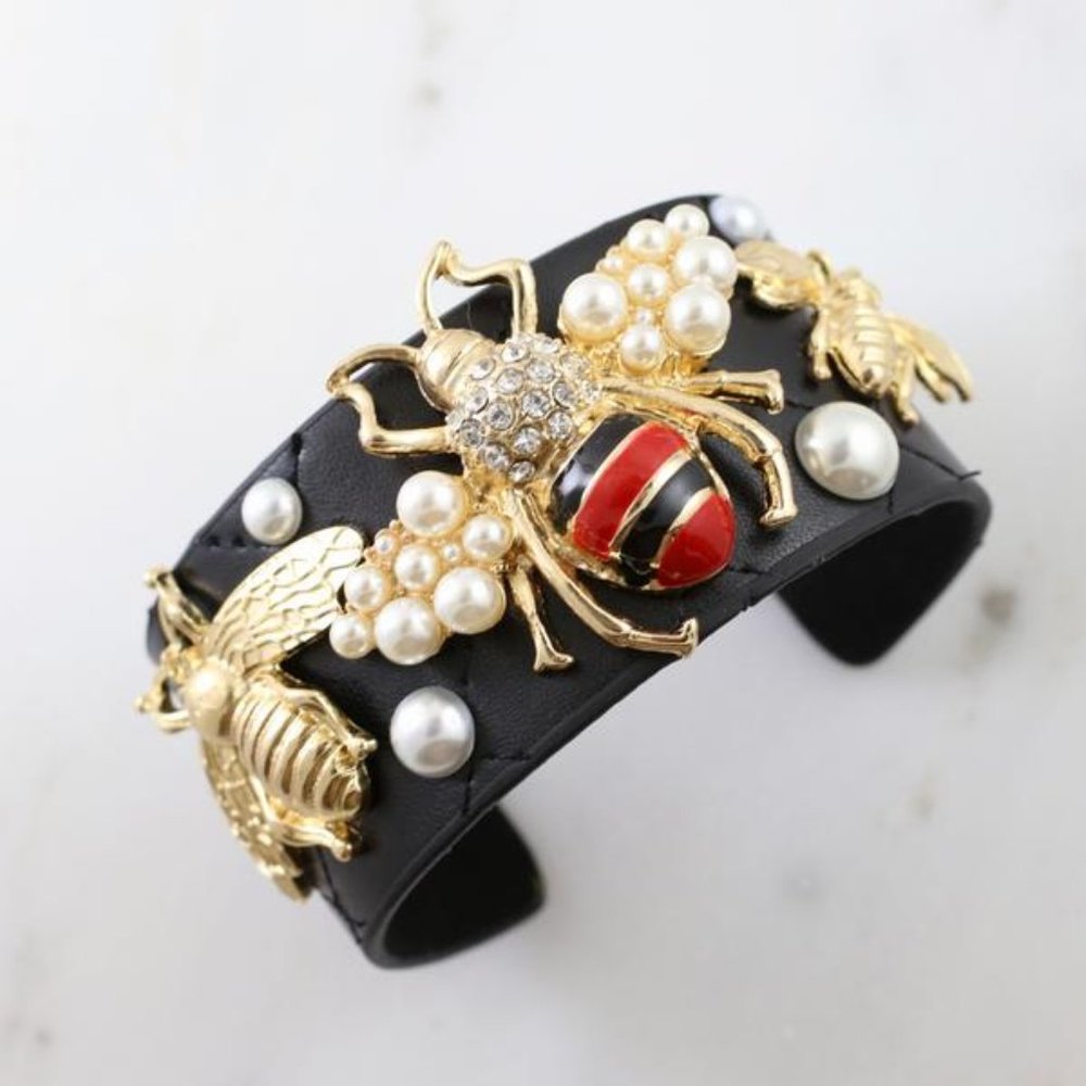 Queen Bee Black Quilted Bracelet Cuff